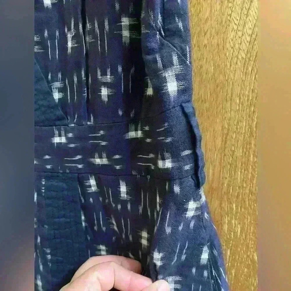 JCREW IKAT NAVY BLUE WHITE FAUX WRAP SLEEVELESS WRAP DRESS 4P NO SASH - Picture 3 of 7